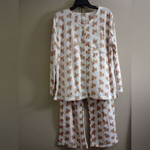 NWT Adonna Fleece Pajama Set Long Sleeve Button Up Straight Leg Pants Size Large